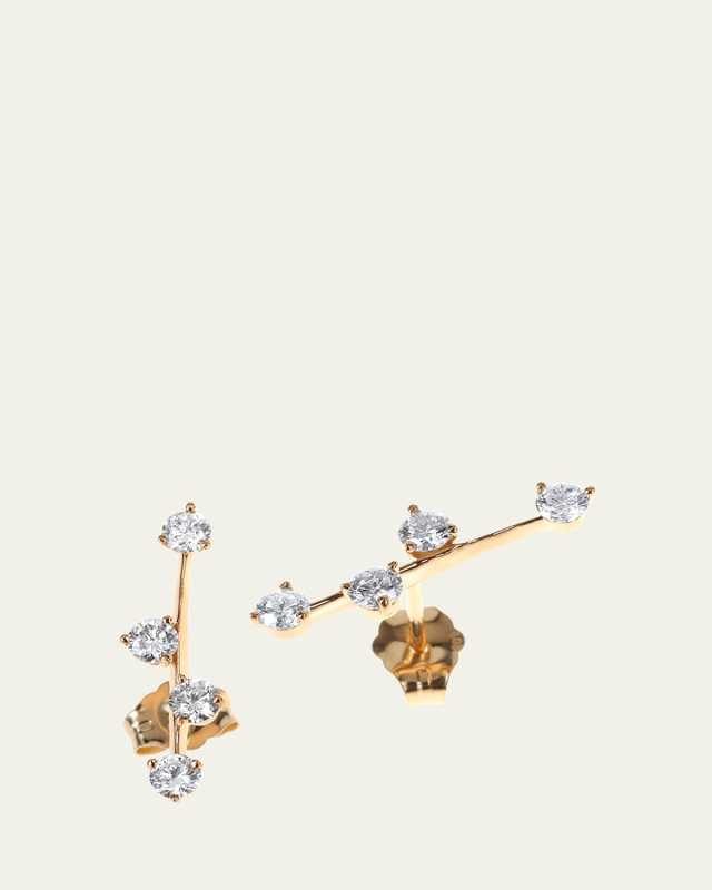 Milk Space Bar 14k Yellow Gold Diamond Stud Earrings